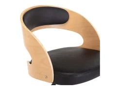 Silla de comedor giratoria negra de madera curvada y cuero sintético