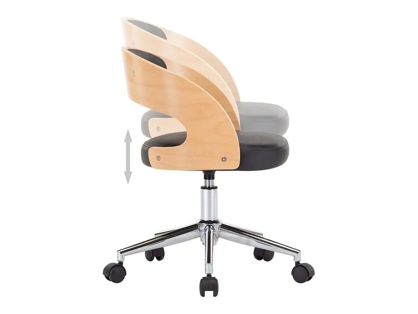 Silla de comedor giratoria negra de madera curvada y cuero sintético