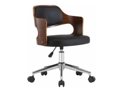 Silla de comedor giratoria madera curvada cuero sintético negro ES987152
