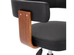 Silla de comedor giratoria negra de madera curvada y cuero sintético