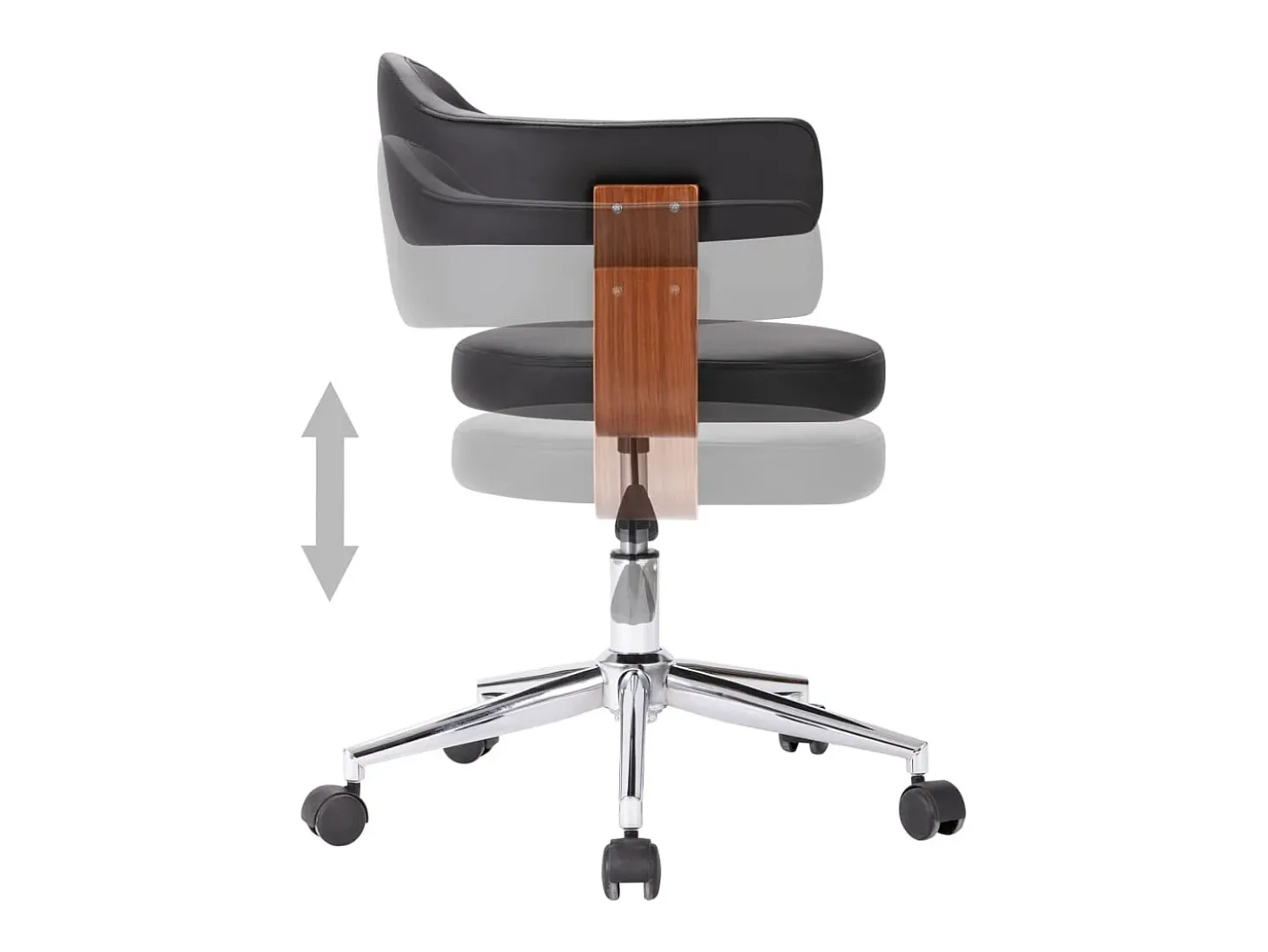 Silla de comedor giratoria negra de madera curvada y cuero sintético
