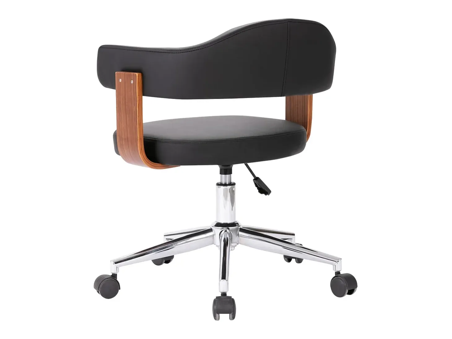Silla de comedor giratoria negra de madera curvada y cuero sintético