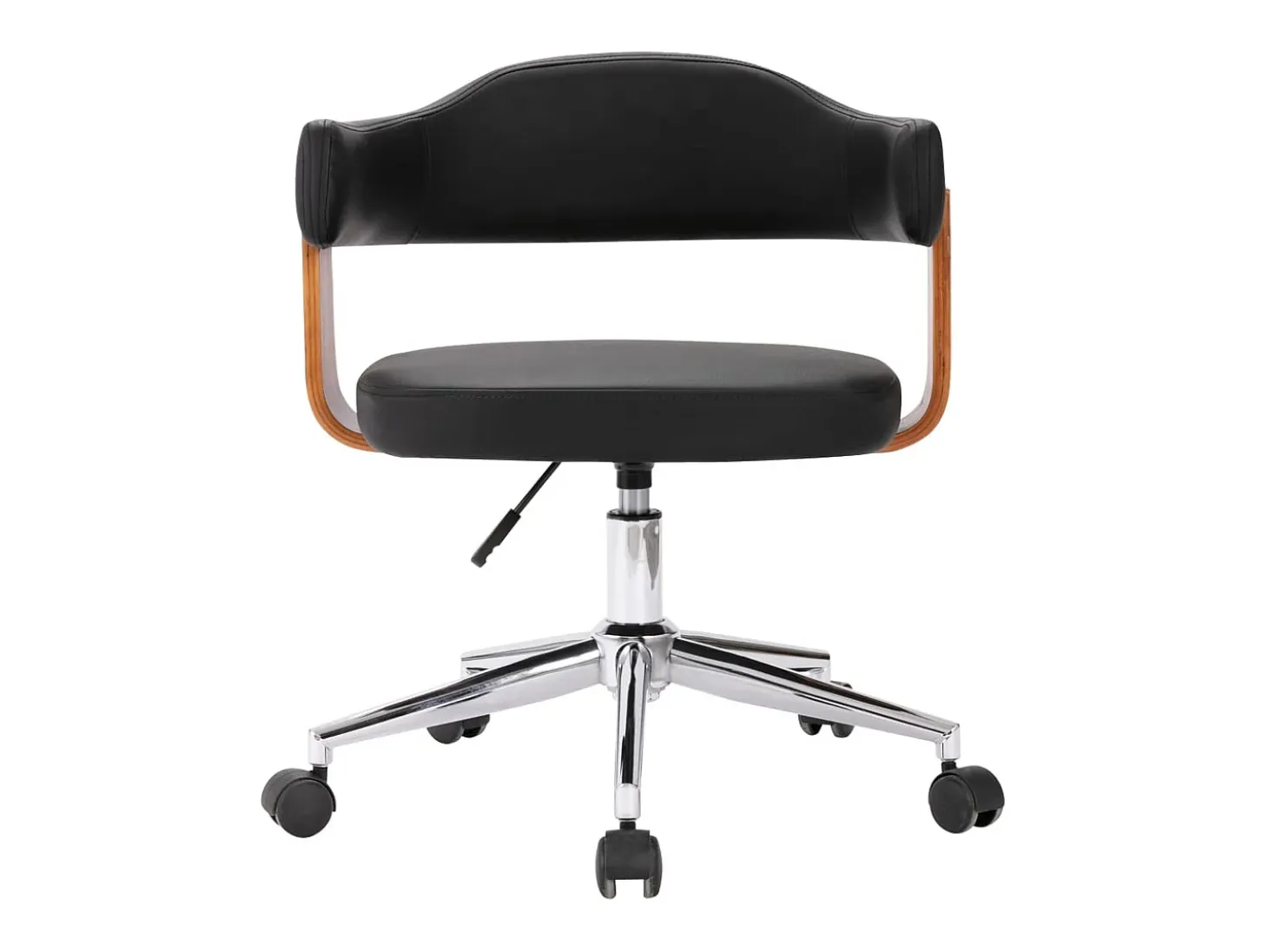 Silla de comedor giratoria negra de madera curvada y cuero sintético