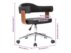 Silla de comedor giratoria negra de madera curvada y cuero sintético