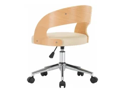 Silla de comedor giratoria madera curvada cuero sintético crema