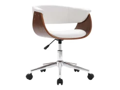 Silla de comedor giratoria blanca de madera curvada y cuero sintético