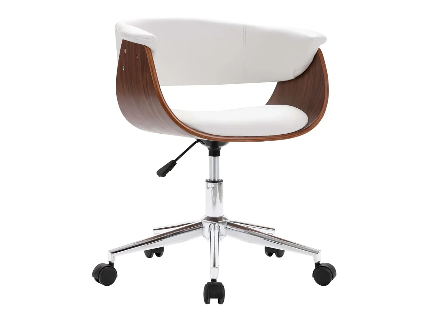 Silla de comedor giratoria blanca de madera curvada y cuero sintético