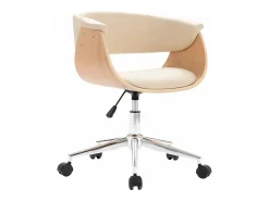 Silla de comedor giratoria madera curvada cuero sintético crema ES747475