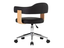 Silla de comedor giratoria negra de madera curvada y cuero sintético