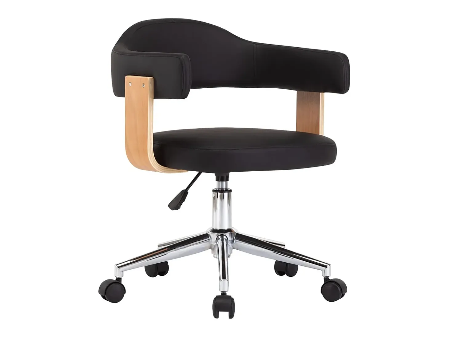 Silla de comedor giratoria negra de madera curvada y cuero sintético