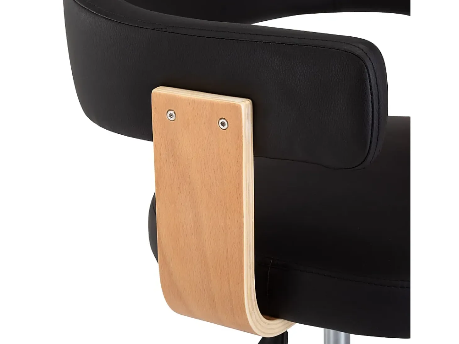 Silla de comedor giratoria negra de madera curvada y cuero sintético