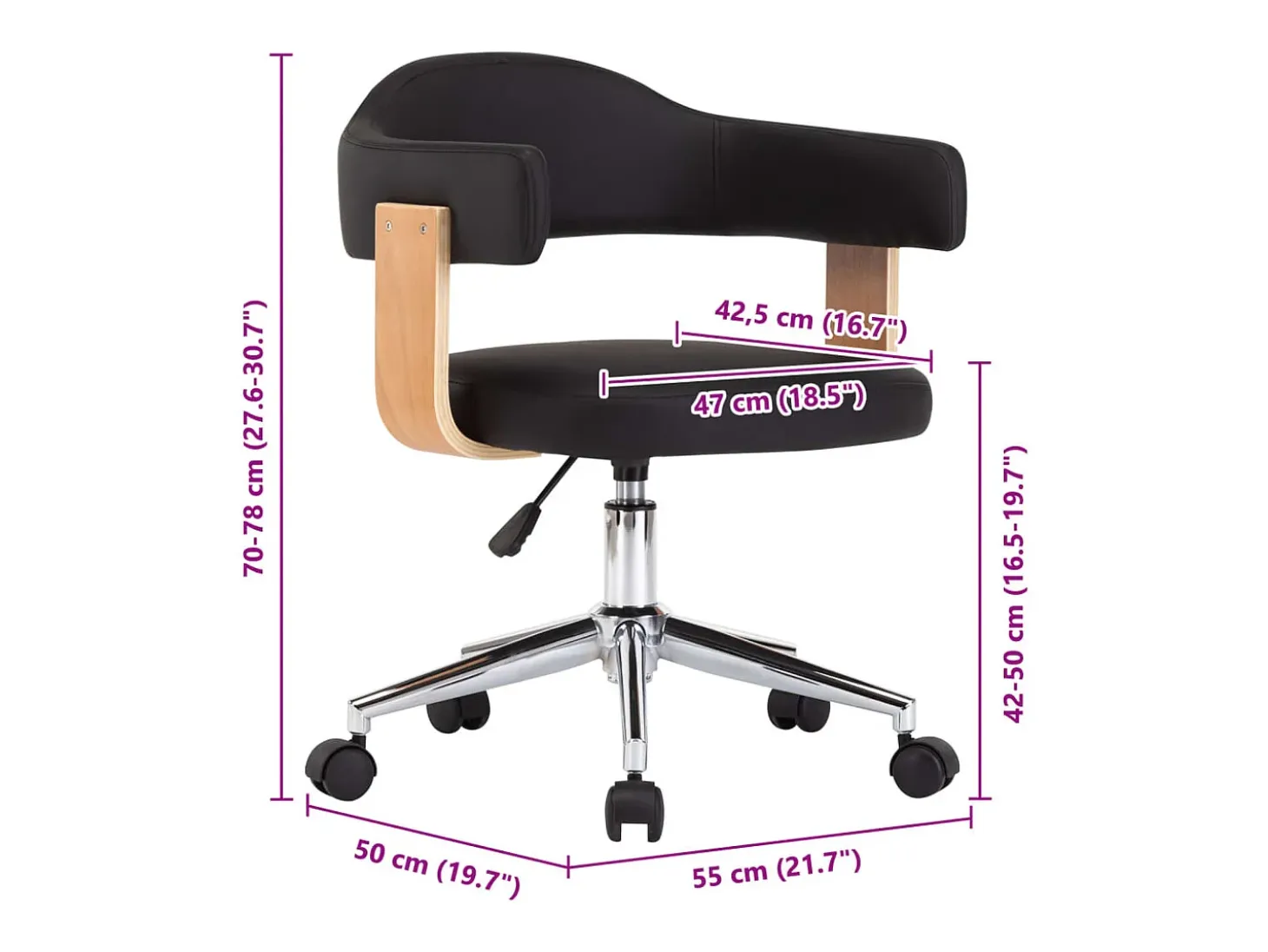 Silla de comedor giratoria negra de madera curvada y cuero sintético