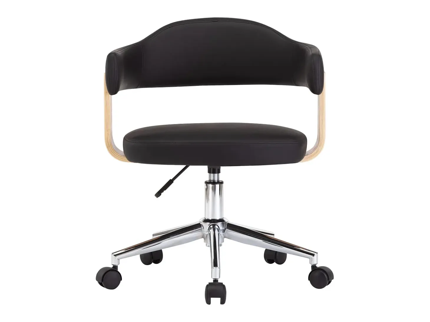 Silla de comedor giratoria negra de madera curvada y cuero sintético