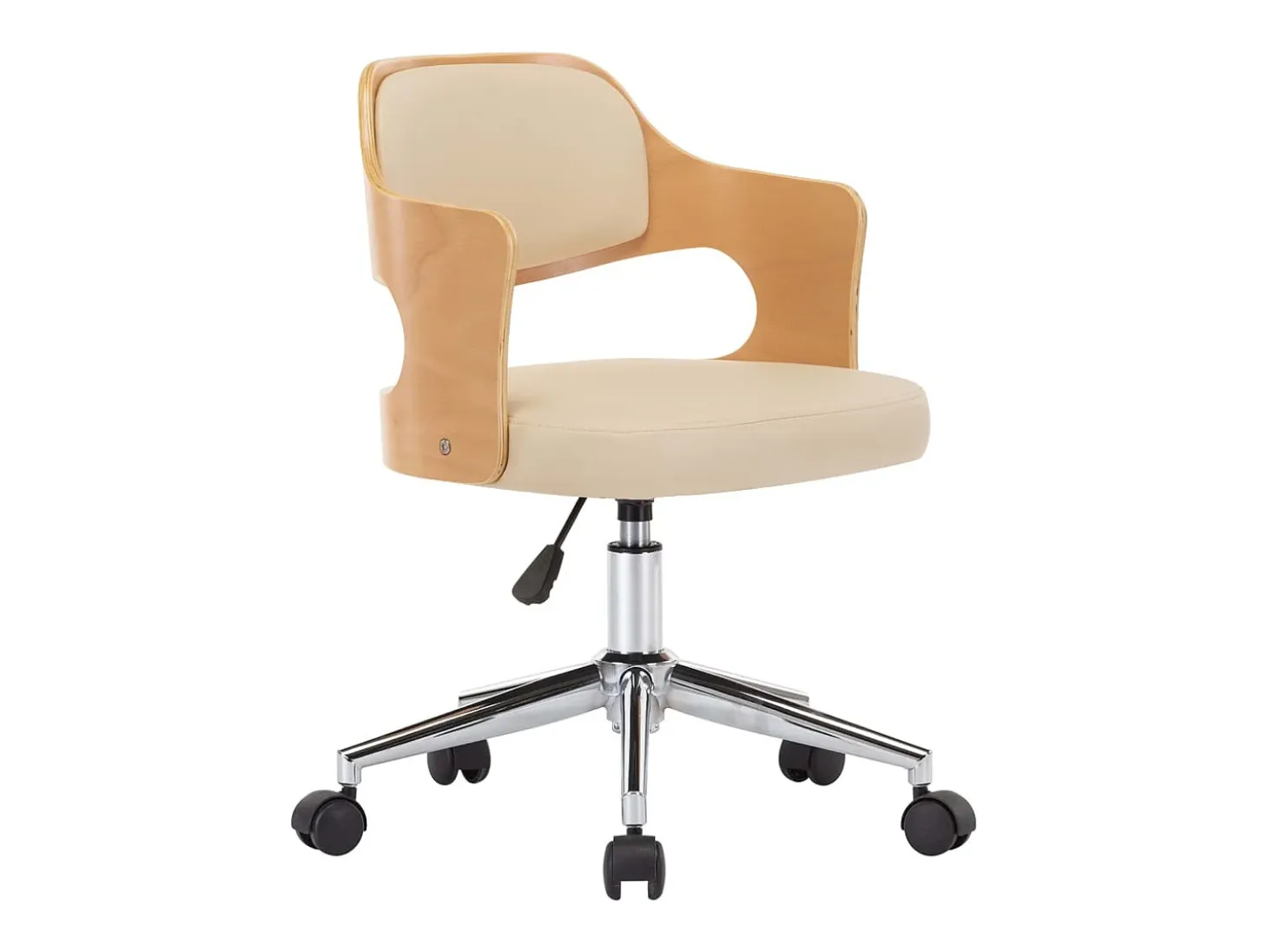 Silla de comedor giratoria madera curvada cuero sintético crema