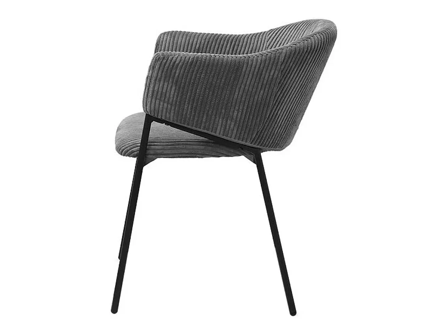 Silla de comedor IMANY – Terciopelo acanalado gris oscuro – Con brazos – Patas de metal negro – Estilo diseño / industrial