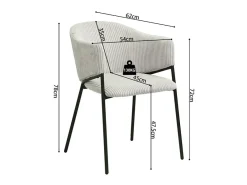 Silla de comedor IMANY – Terciopelo acanalado gris claro – Reposabrazos – Patas de metal negro – Estilo diseño / industrial