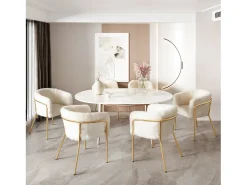 Silla de comedor individual en terciopelo con patas de metal, beige (59,69x59,69x55,88 cm)