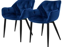 Silla de Comedor Juego de 2 Funda de Terciopelo Azul Oscuro con Patas de Metal incl. Material de Montaje ML-Design