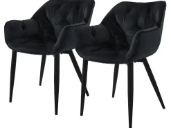Silla de comedor Juego de 2 Funda de terciopelo negro con patas de metal incl. Material de montaje ML-Design