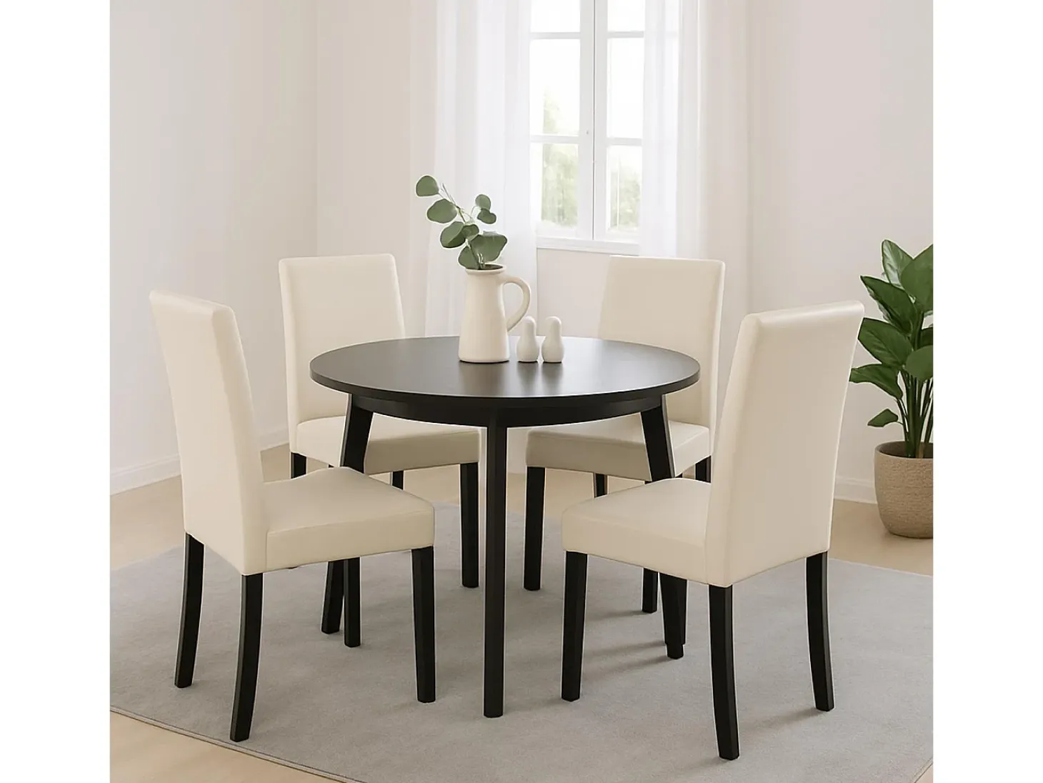 Silla de comedor Littau, blanca, patas oscuras