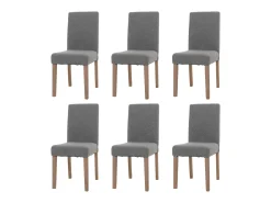 Silla de comedor Littau bouclé (juego de 6), gris, patas color natural