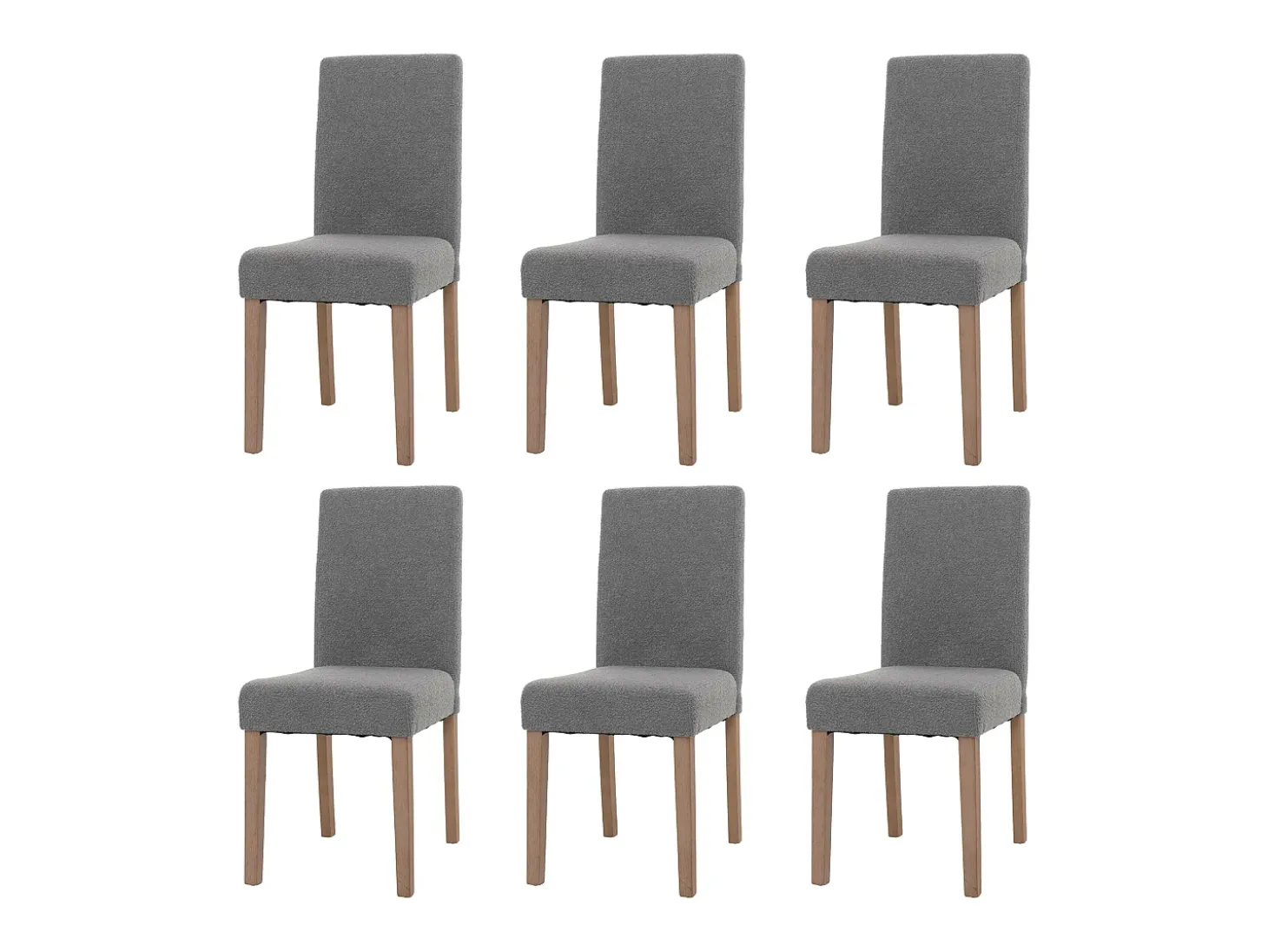 Silla de comedor Littau bouclé (juego de 6), gris, patas color natural