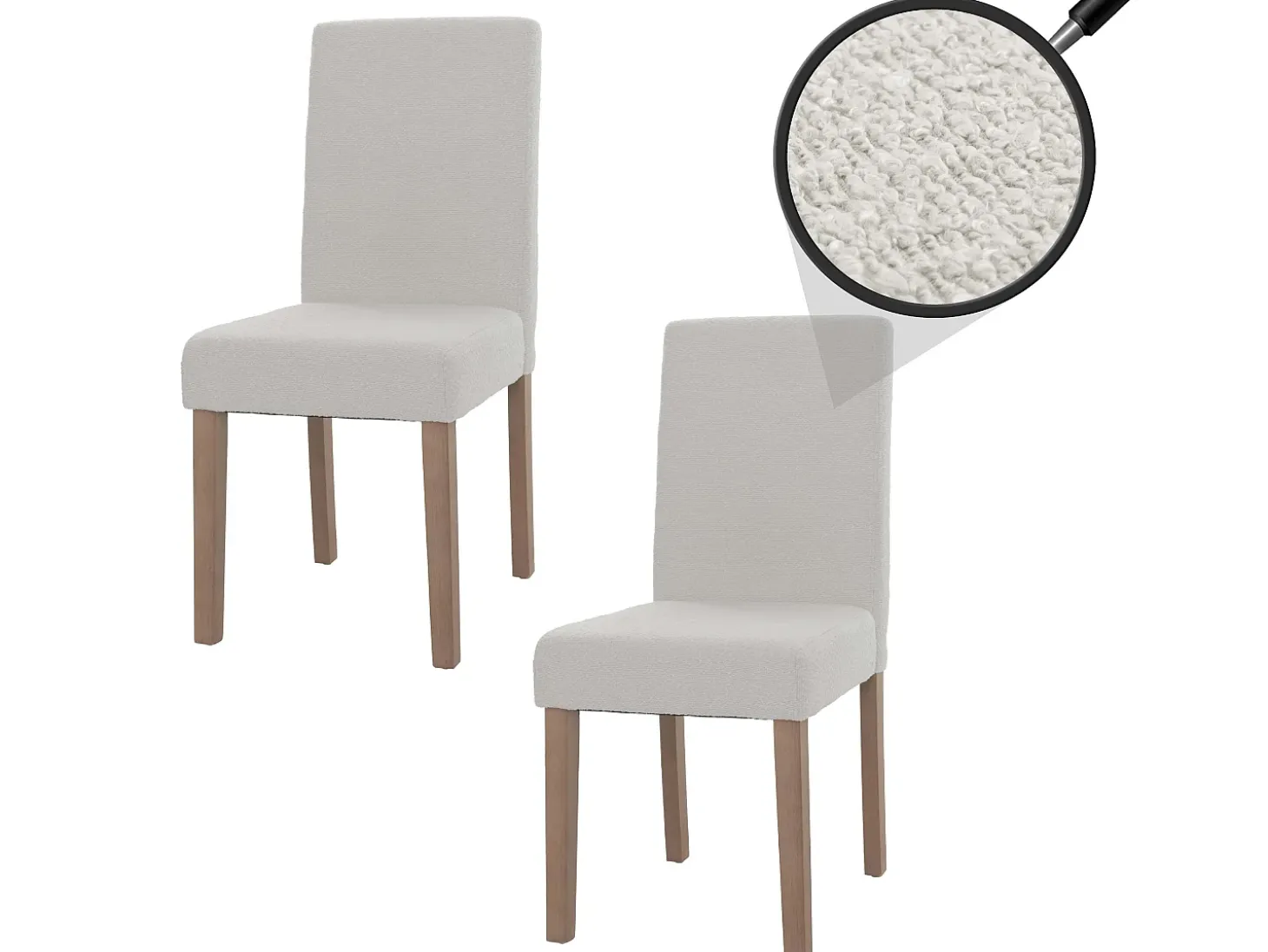 Silla de comedor Littau bouclé (lote de 2), crema, patas color natural