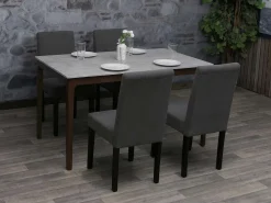 Silla de comedor Littau Cord (set de 4), gris oscuro, patas oscuras