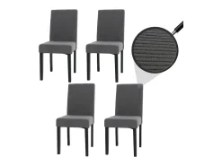 Silla de comedor Littau Cord (set de 4), gris oscuro, patas oscuras