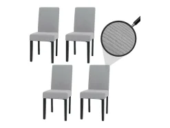 Silla de comedor Littau Cord (set de 4), gris claro, patas oscuras