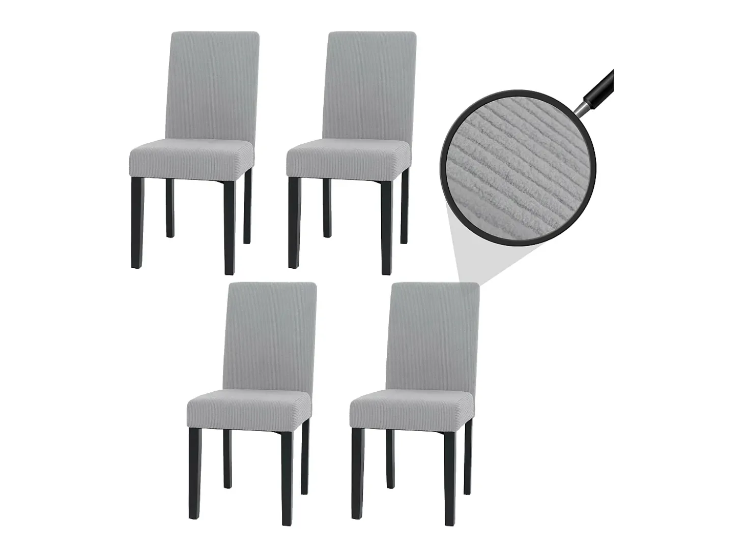 Silla de comedor Littau Cord (set de 4), gris claro, patas oscuras