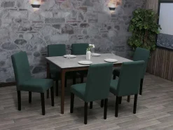 Silla de comedor Littau Cord (juego de 6), verde, patas oscuras