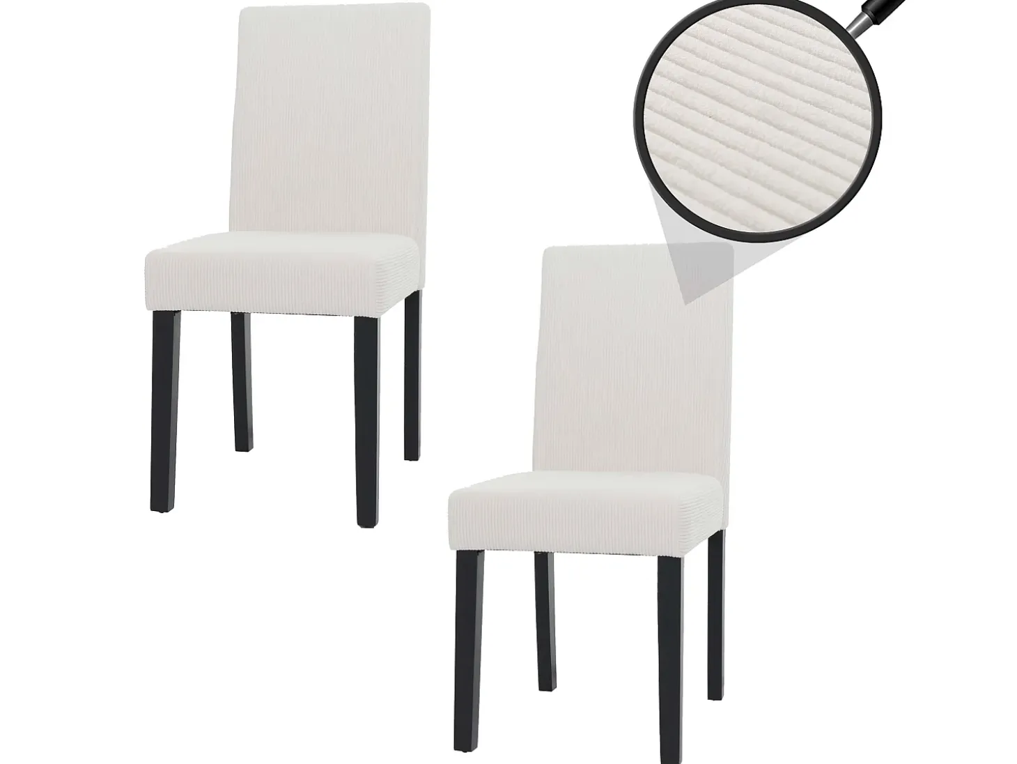 Silla de comedor Littau Cord (set de 2), crema, patas oscuras