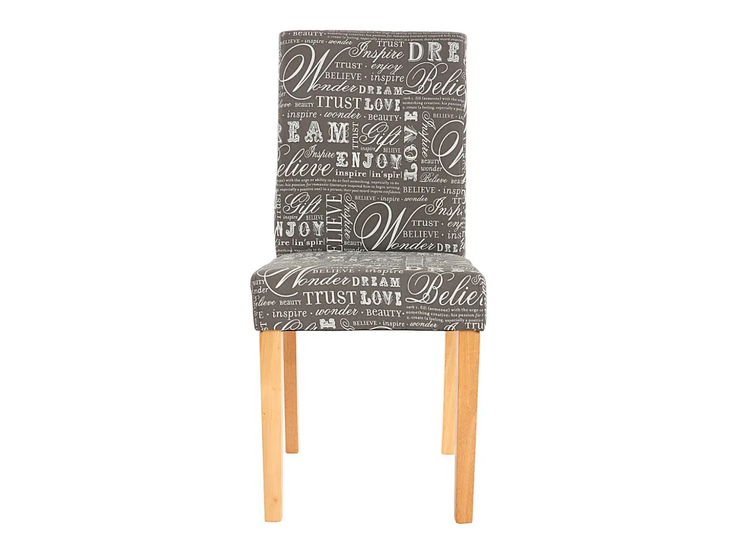 Silla de comedor Littau (juego de 6), textil con letras, gris, patas claras
