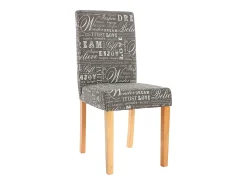 Silla de comedor Littau (juego de 6), textil con letras, gris, patas claras
