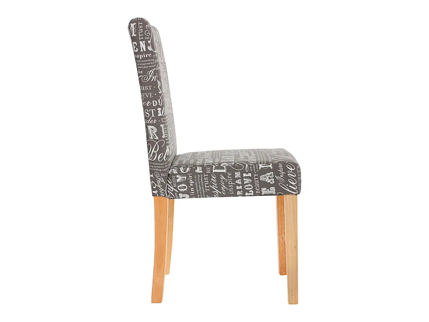 Silla de comedor Littau (juego de 6), textil con letras, gris, patas claras