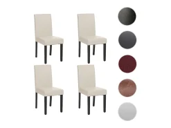 Silla de comedor Littau (juego de 4), Cuero sintético, blanco, patas oscuras