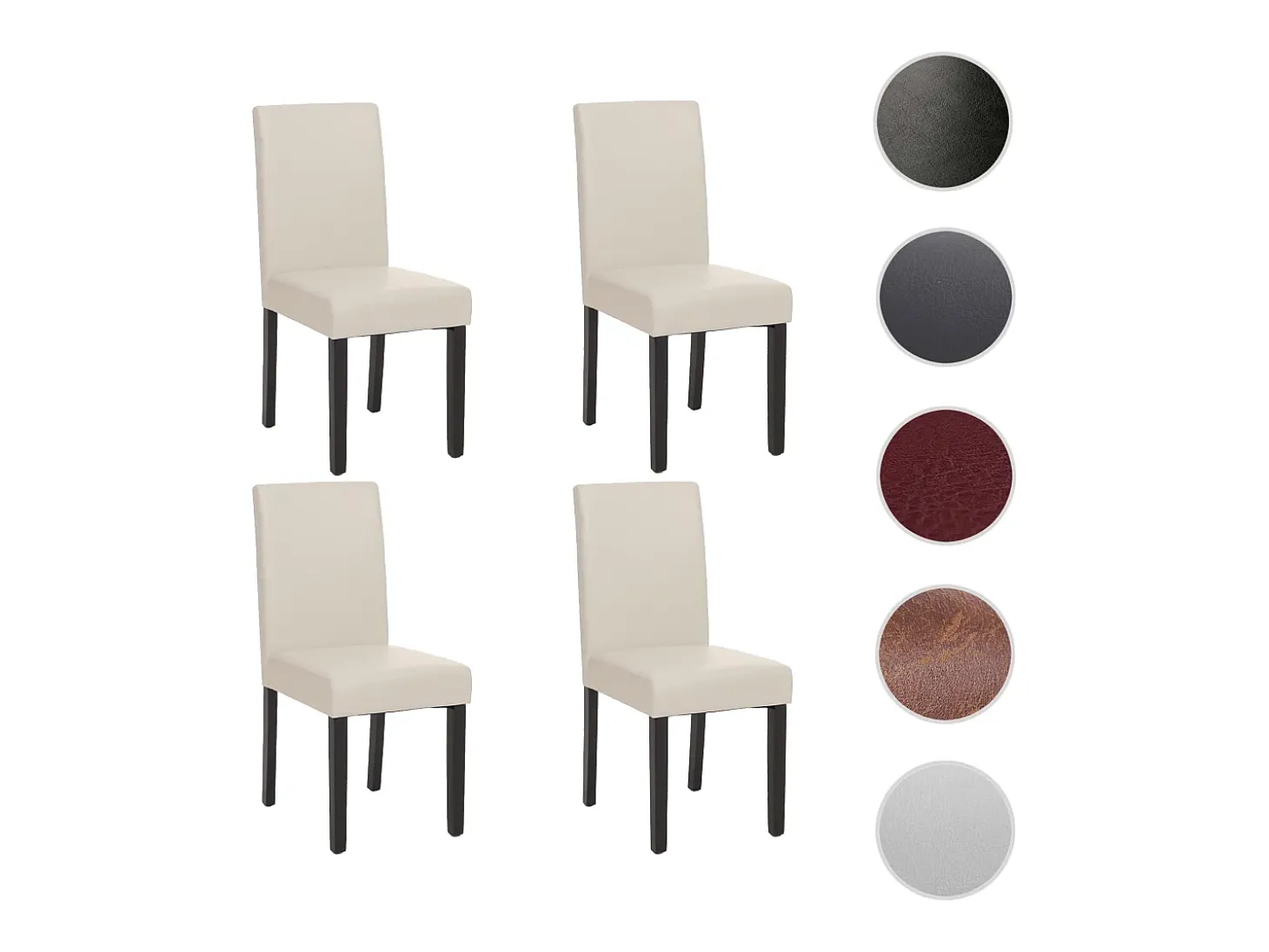 Silla de comedor Littau (juego de 4), Cuero sintético, blanco, patas oscuras
