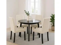 Silla de comedor Littau (juego de 4), Cuero sintético, blanco, patas oscuras