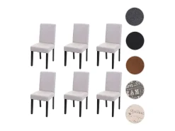 Silla de comedor Littau (juego de 6), textil, crema-beige, patas oscuras