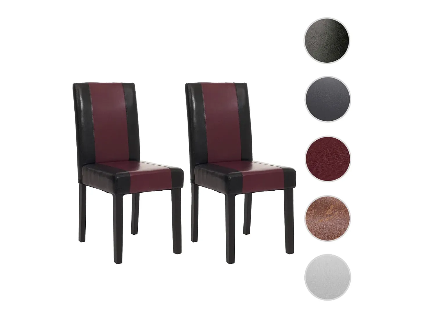 Silla de comedor Littau piel sintética lote de 2, polipiel, negro-rojo, patas oscuras