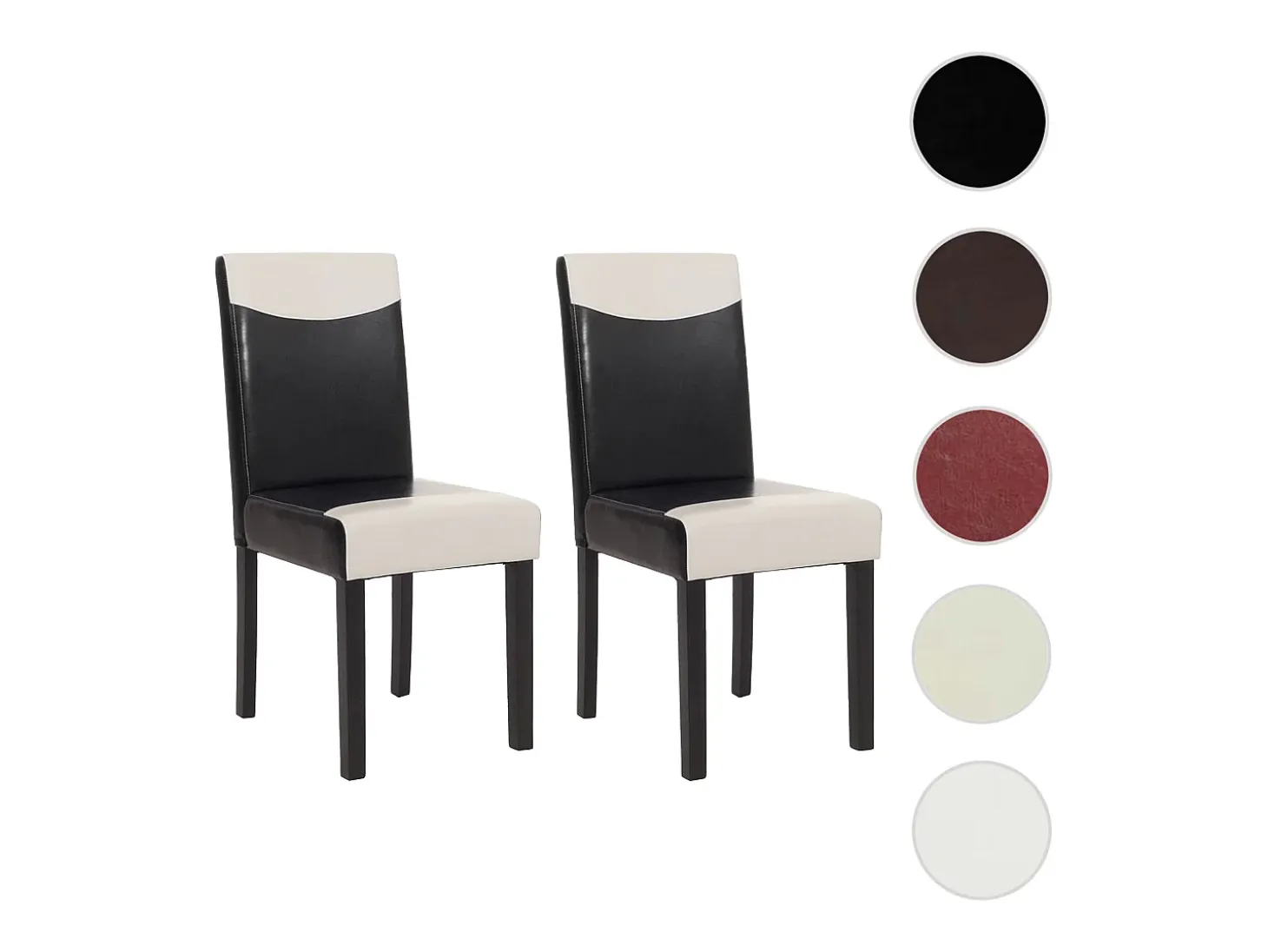 Silla de comedor Littau piel sintética lote de 2, polipiel, blanco y negro, patas oscuras