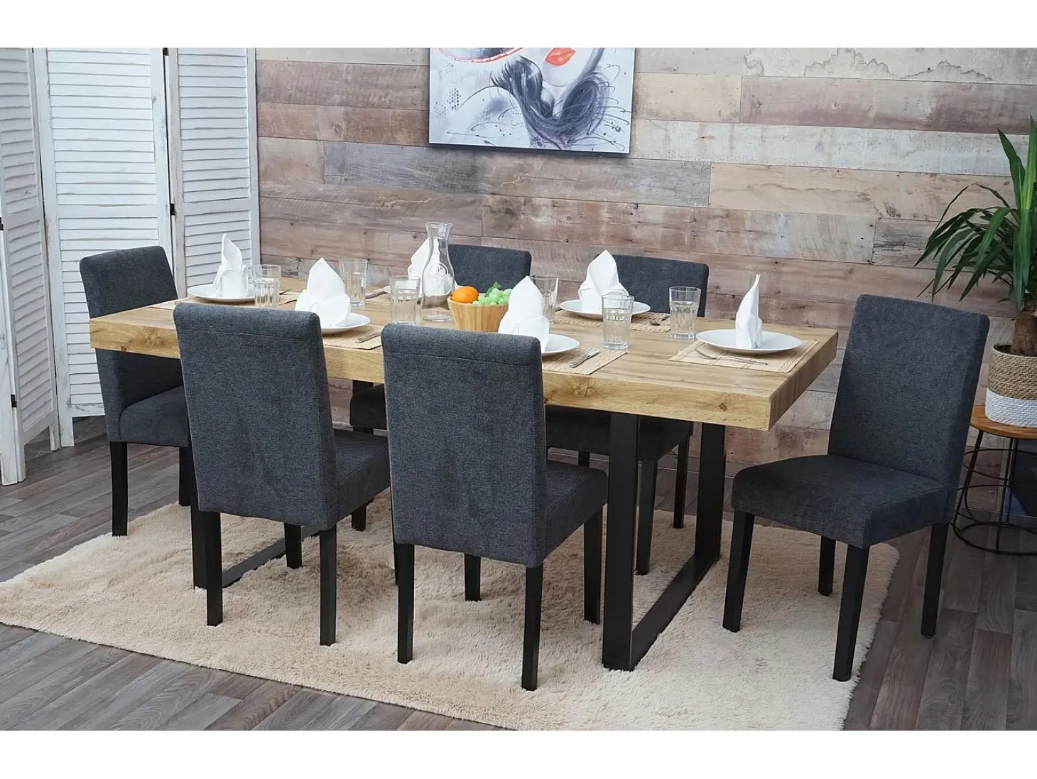 Silla de comedor Littau (set de 2), textil, gris antracita, patas oscuras