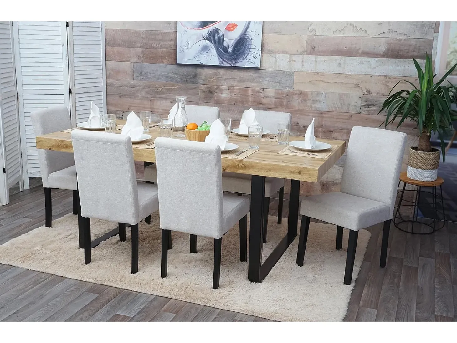 Silla de comedor Littau (set de 2), textil, crema-beige, patas oscuras