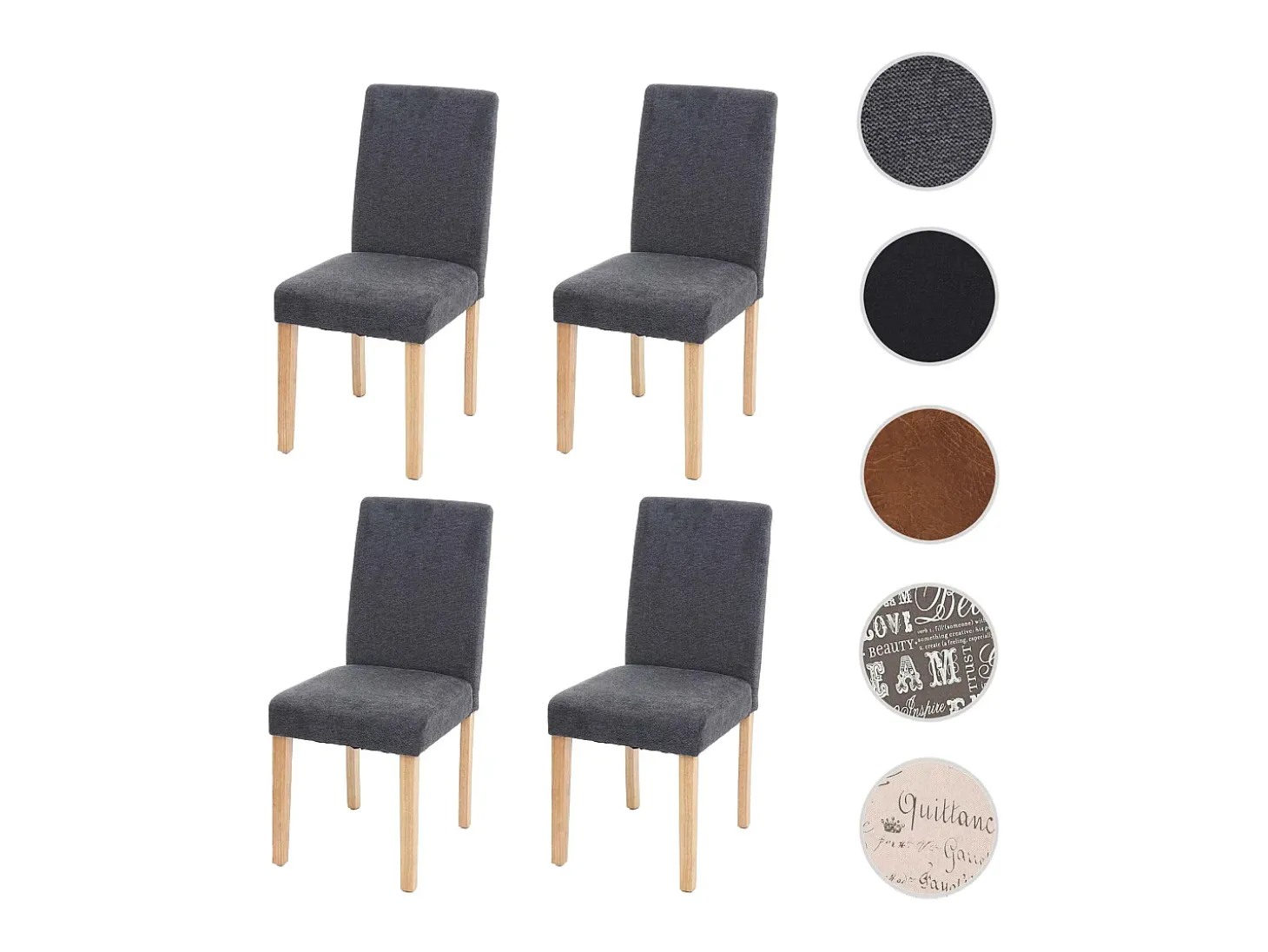 Silla de comedor Littau script (set de 4), textil, gris antracita, patas claras