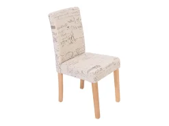 Silla de comedor Littau script (set de 4), textil con letras, crema, patas claras
