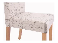 Silla de comedor Littau script (set de 4), textil con letras, crema, patas claras