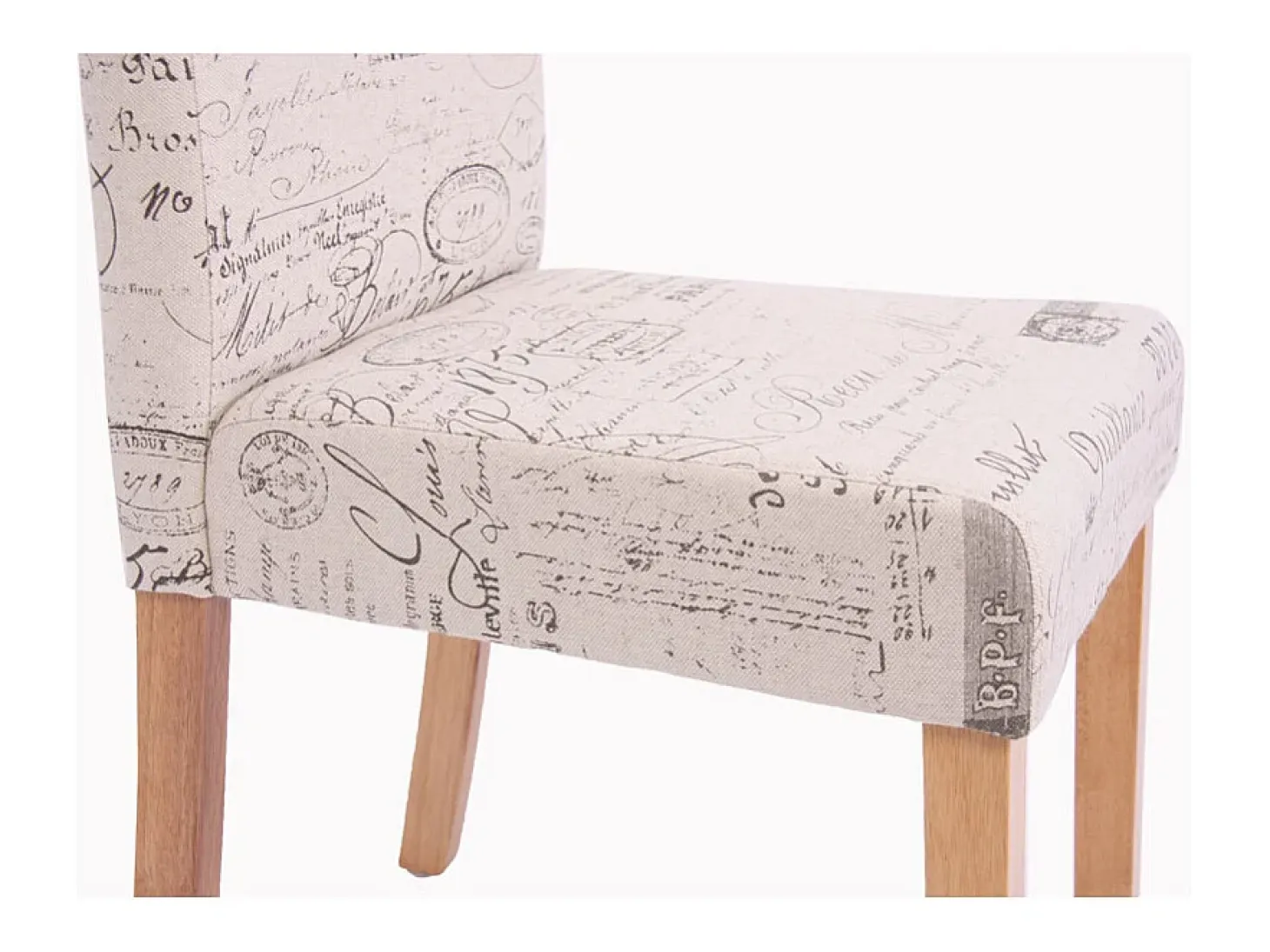 Silla de comedor Littau script (set de 4), textil con letras, crema, patas claras