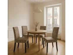 Silla de comedor Littau (set de 2), textil con letras, gris, patas oscuras