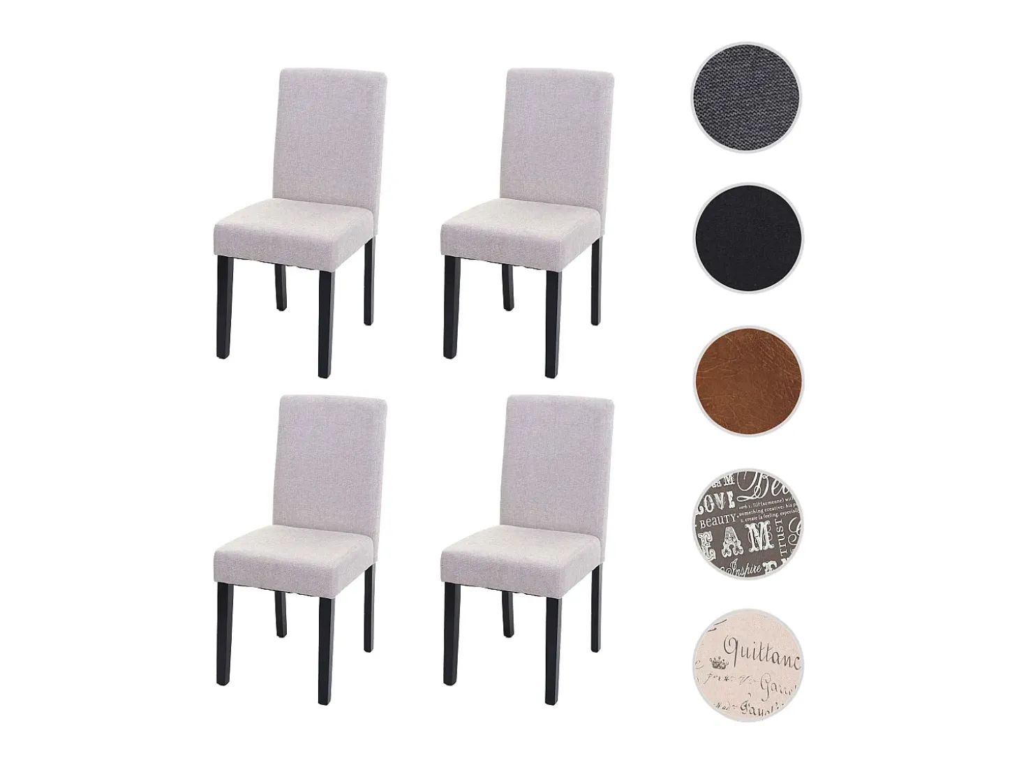 Silla de comedor Littau script (set de 4), textil, crema-beige, patas oscuras